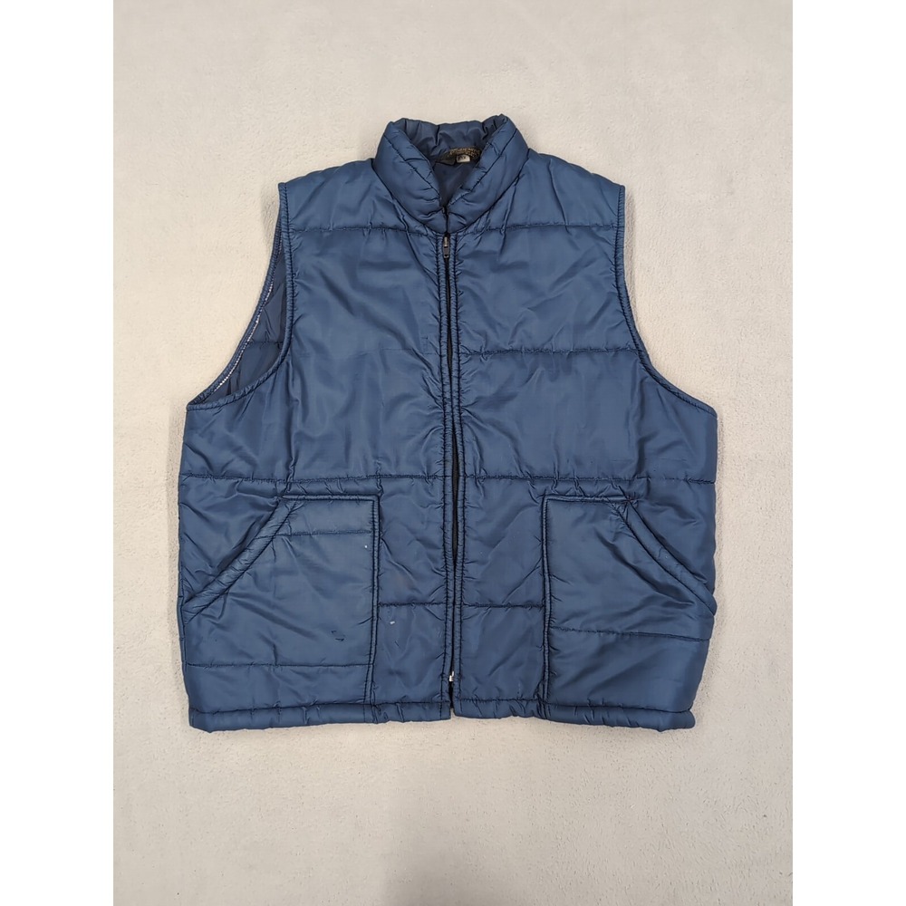 Vintage Weathercaster Vest Mens XL Blue Full Zip Puffer‎ Made In USA 70's